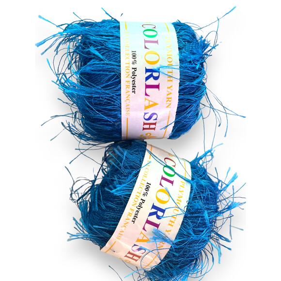 3 Skeins Plymouth Yarn COLORLASH #32 Blue & DAZZLELASH #105 Gold Eyelash Ribbon - Picture 8 of 16